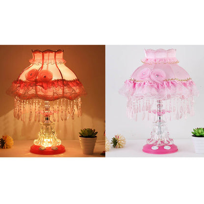 Frendorf | Elarion Glow Tischlampe | Europäisches Design | Stoffschirm & Glasfuß | Dimmbar | Romantische Beleuchtung