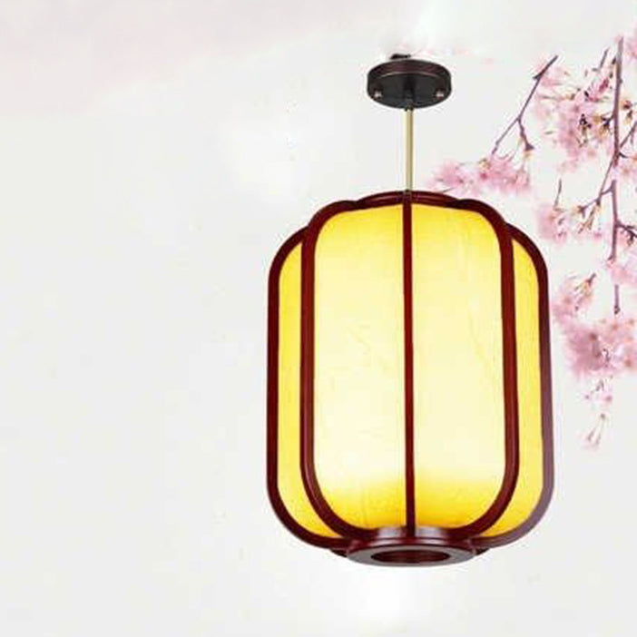 Frendorf | LuxoraChic Modernes Chinesisches Design Pendelleuchte | Faux-Schaffell | Holz-Laterne | LED-Beleuchtung für Zuhause