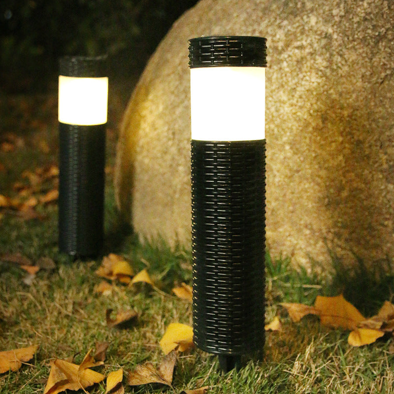Outdoor Solar Rattan Zylindrisches LED Garten Rasen Boden Einbau Landschaftslicht