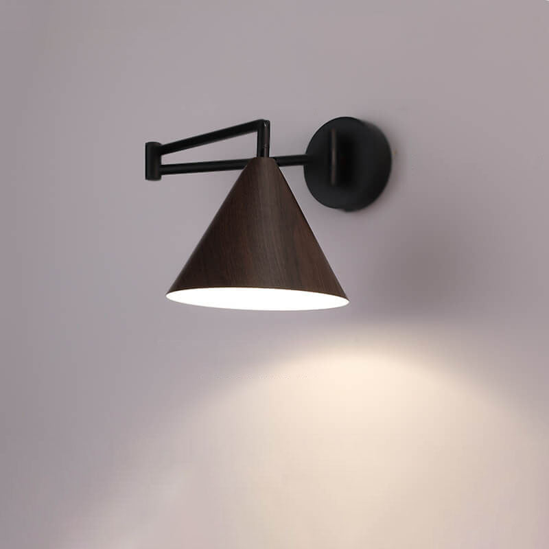 Frendorf | LumoNordic Minimalist Cone Swing Arm LED Wandlampe | Holzmaserung | Flexibler Schwenkarm | Stimmungslicht | Deko für Zuhause