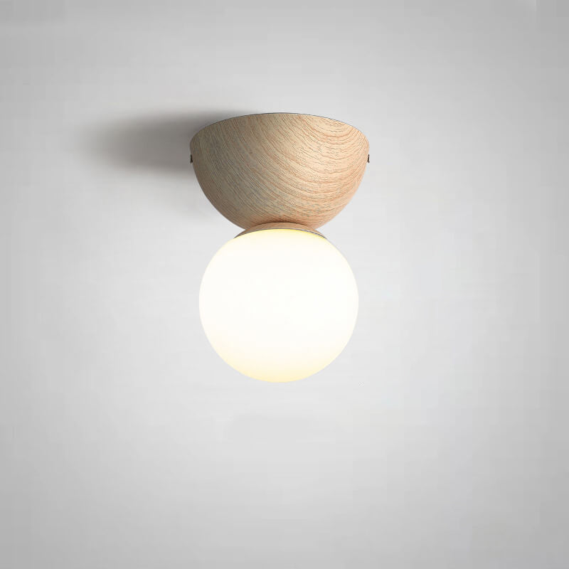 Frendorf | LumaFlair ZenGlow Japanischer Minimalismus LED Deckenleuchte | Holzoptik | Glasdesign | Runde Form | Flush Mount | Stilvolle Beleuchtung