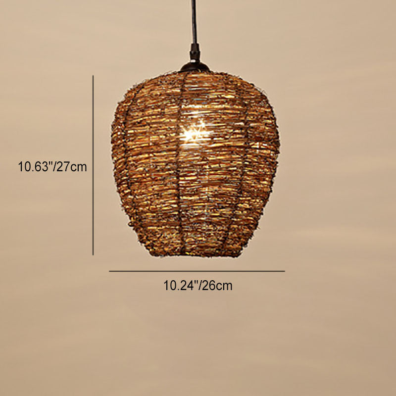 Frendorf | RattanDome Retro Pendelleuchte | Handgewebtes Rattan-Design | 1-Licht | Natürliche Wohnbeleuchtung
