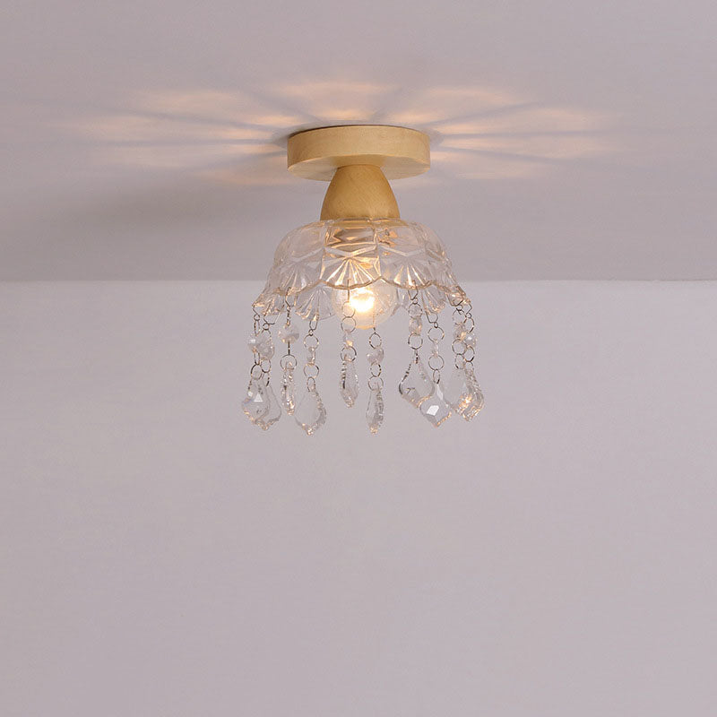 Frendorf | Logra Japanese Minimalist 1-Licht Semi-Flush Mount Deckenleuchte | Holz & Glas | Stimmungslicht | Deko für Zuhause