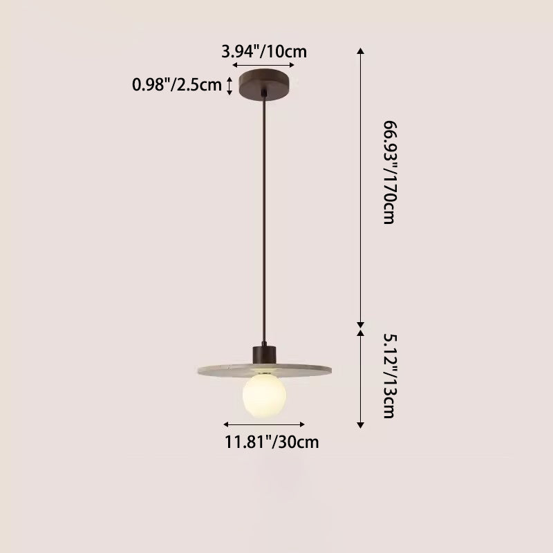 Zeitgenössische skandinavische Halbkugel zylindrische Stein Massivholz Glas 1-Licht Pendelleuchte für das Schlafzimmer