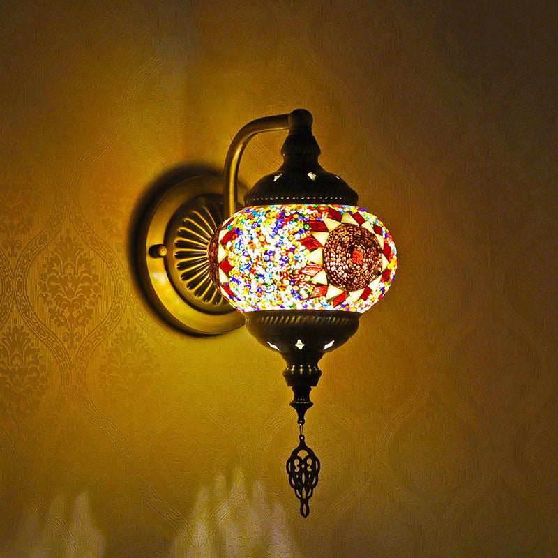 Zeitgenössische Retro Eisen Glas Mosaik Globus 1-Licht Wand Sconces Lampe Für Flur
