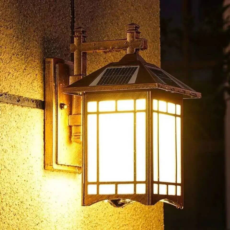 Frendorf | Pavilor Solar Wandlampe | Wasserdicht | Aluminium | Chinesischer Pavillon Stil