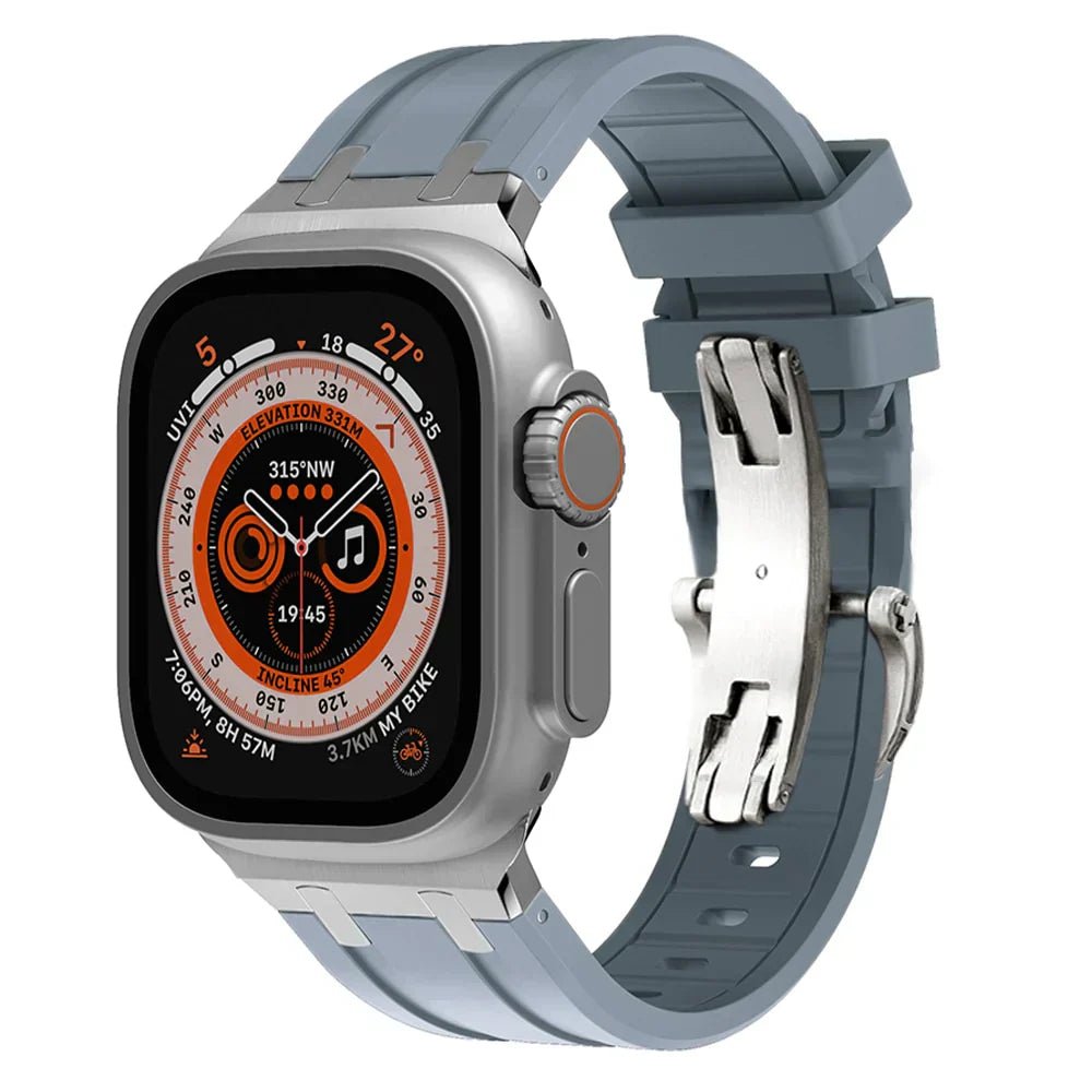 Frendorf | Luxus AP Metallkopf Schmetterlingsverschluss Silikonarmband für Apple Watch