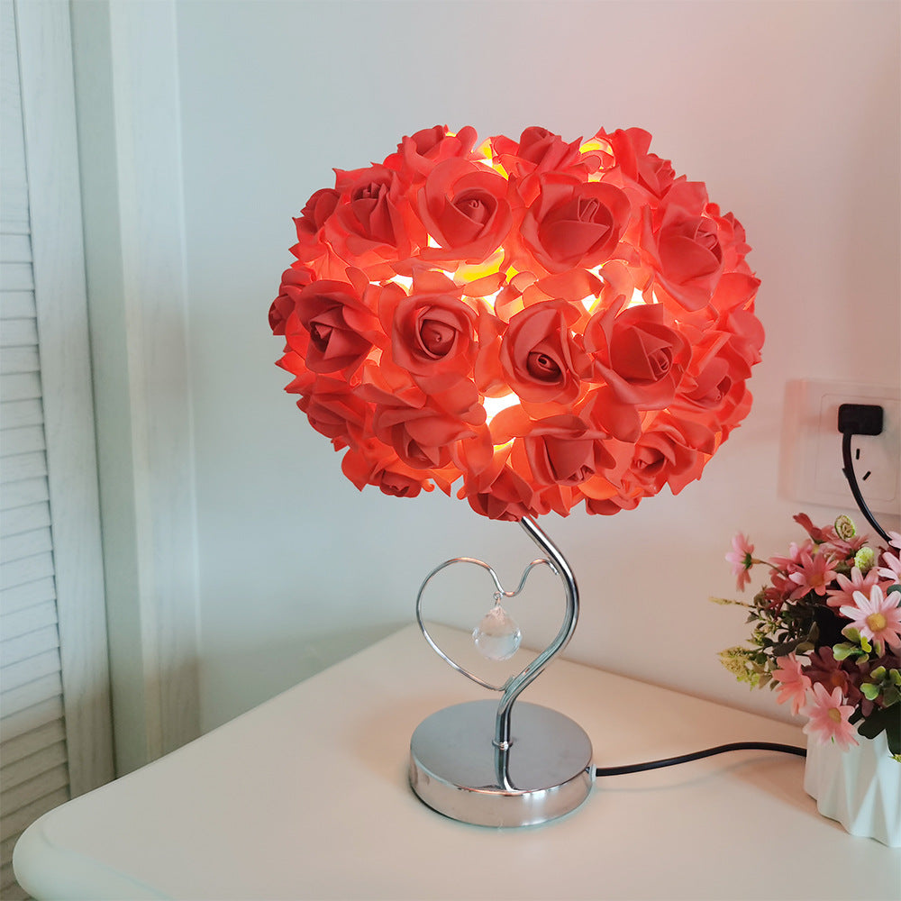 Frendorf | Roseva Art Deco Tischlampe | Stoff-Rosenschirm | Elegante Beleuchtung | Schlafzimmer Dekoration