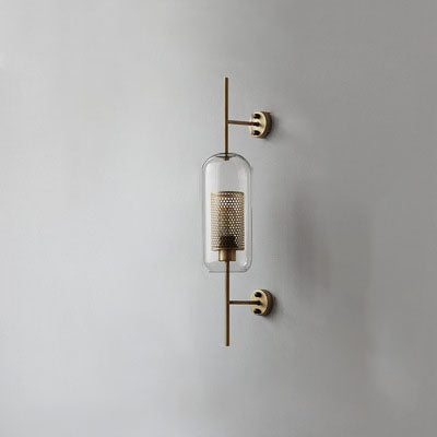 Frendorf | Lumivault Industrial Wandlampe | Zylindrischer Glasschirm | Eisenrahmen | Deko für Schlafzimmer & Wohnräume