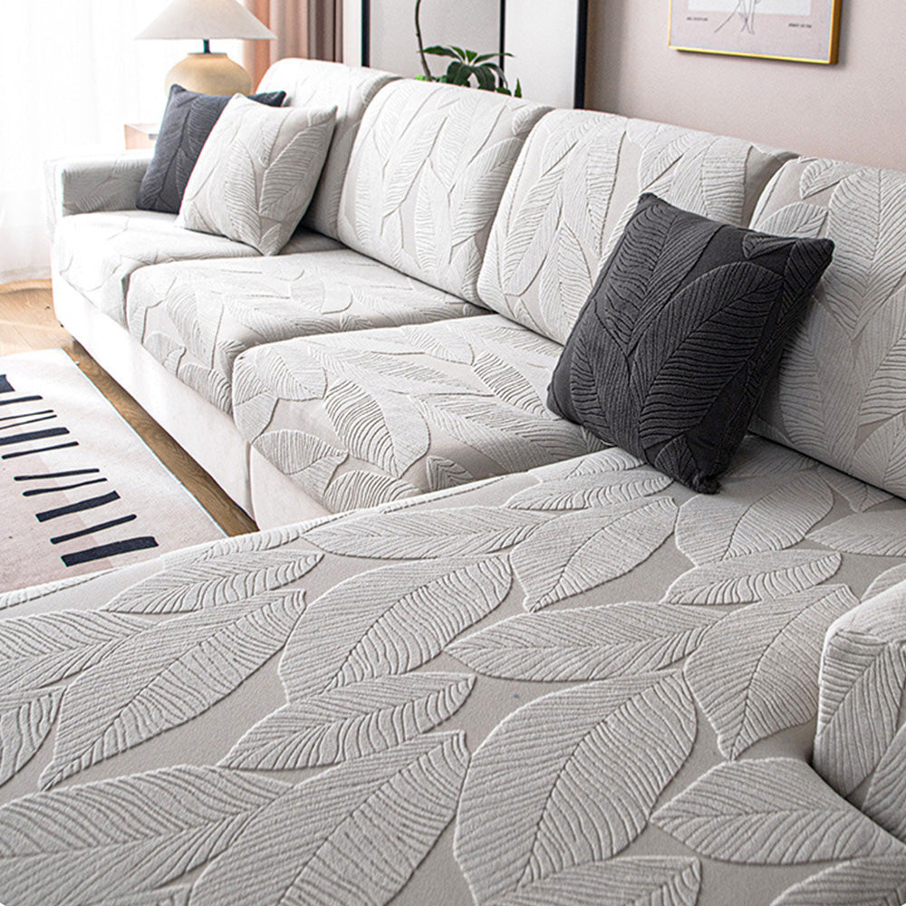 Modernes Blatt Jacquard Wasserdicht Anti-Kratzer Stretch Vollüberzug Sofaüberzug
