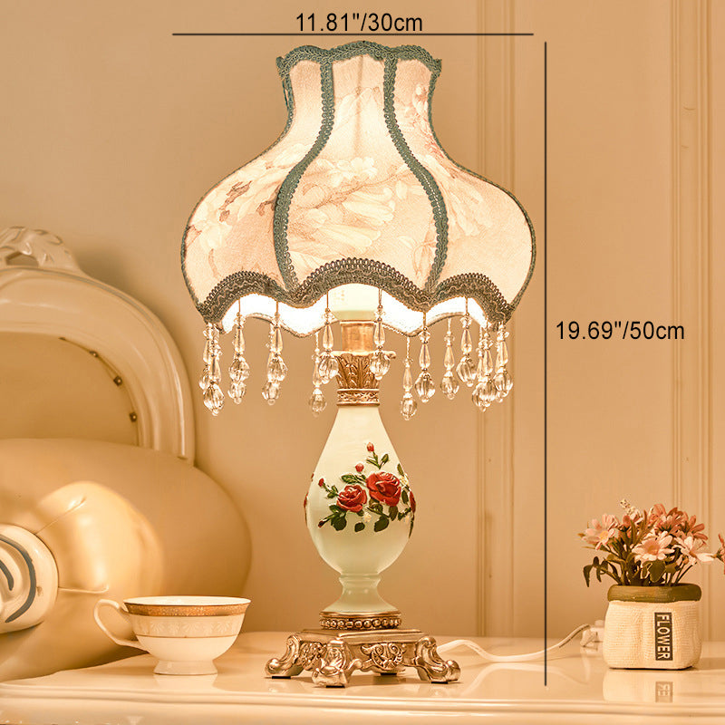 Frendorf | Vasora Europäische Tischlampe | Traditionelles Design | Vase aus Harz | Stoffschirm | Schlafzimmerbeleuchtung