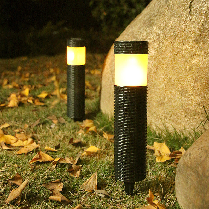 Outdoor Solar Rattan Zylindrisches LED Garten Rasen Boden Einbau Landschaftslicht