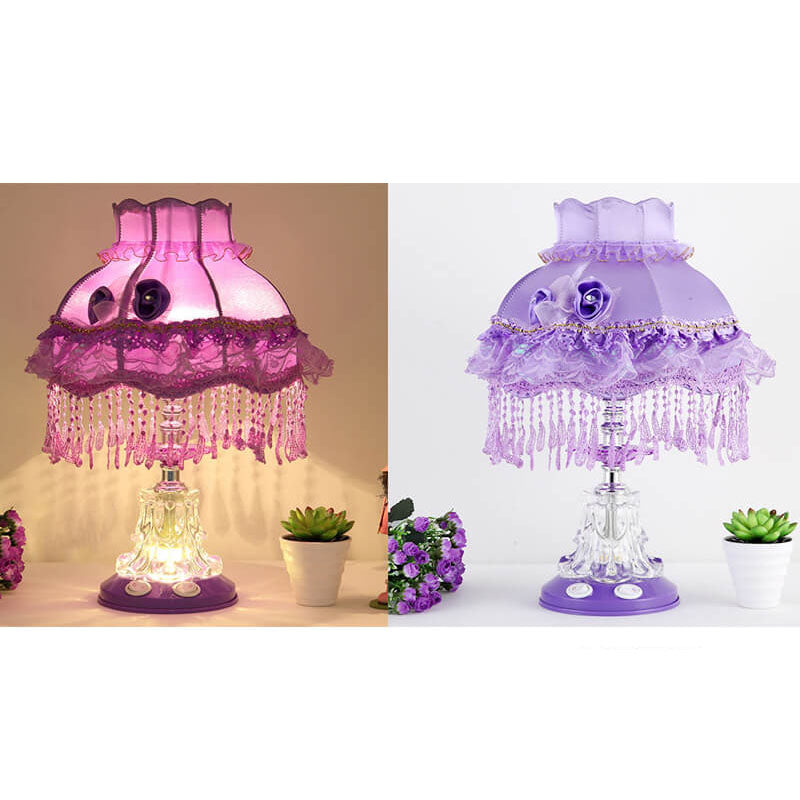 Frendorf | Elarion Glow Tischlampe | Europäisches Design | Stoffschirm & Glasfuß | Dimmbar | Romantische Beleuchtung