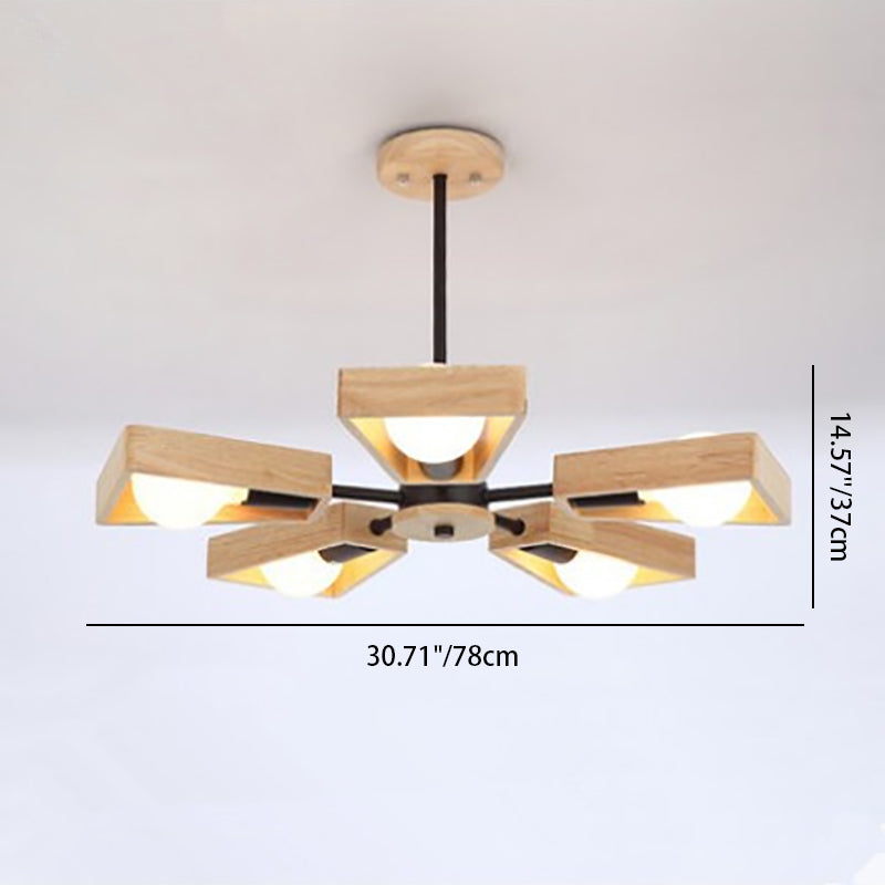 Zeitgenössischer skandinavischer Windmühlen-Eisenholz 3/5/6/8 Licht Kronleuchter für das Wohnzimmer
