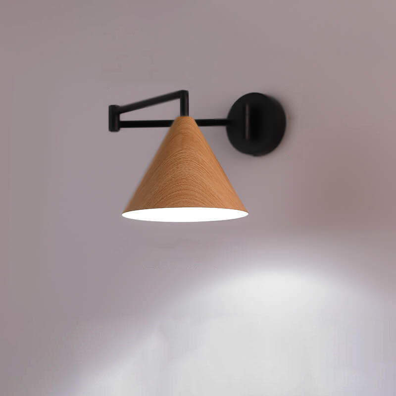 Frendorf | LumoNordic Minimalist Cone Swing Arm LED Wandlampe | Holzmaserung | Flexibler Schwenkarm | Stimmungslicht | Deko für Zuhause
