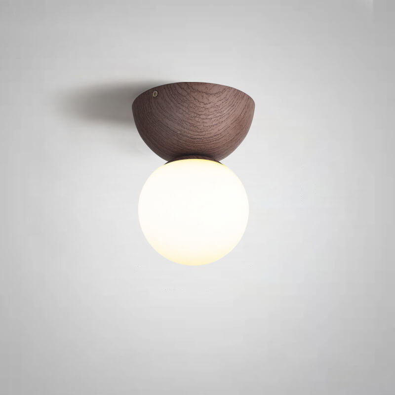 Frendorf | LumaFlair ZenGlow Japanischer Minimalismus LED Deckenleuchte | Holzoptik | Glasdesign | Runde Form | Flush Mount | Stilvolle Beleuchtung