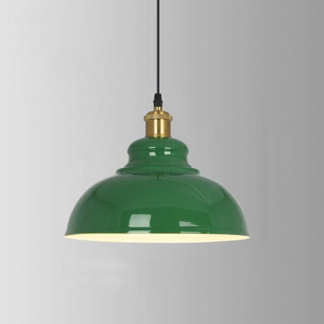 Frendorf | RetroDome Industrielle Vintage Pendelleuchte | Grünes Eisen-Kuppeldesign | Einzellicht | Rustikale Deckenbeleuchtung