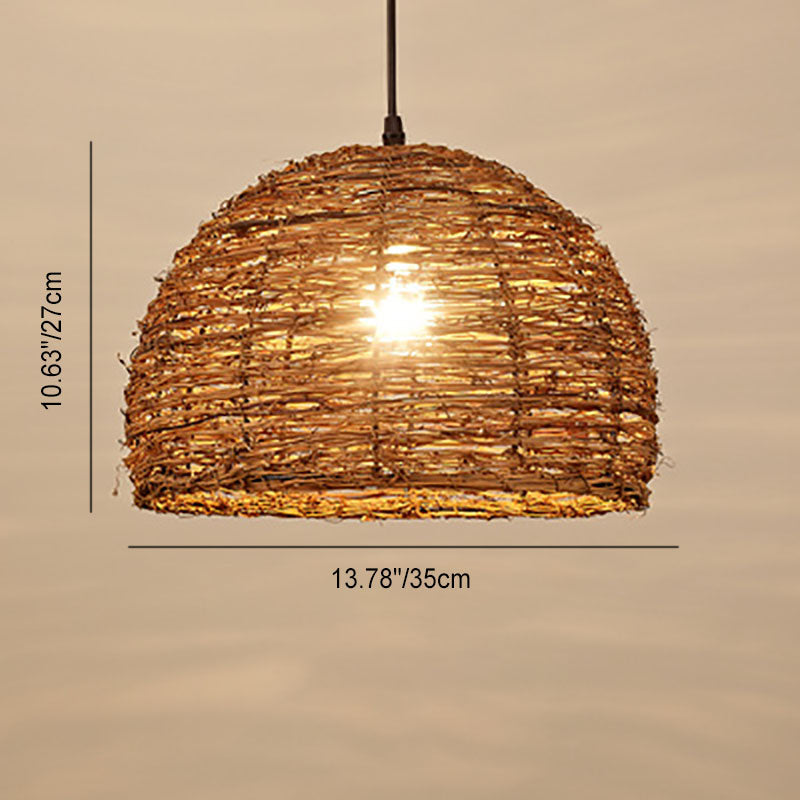 Frendorf | RattanDome Retro Pendelleuchte | Handgewebtes Rattan-Design | 1-Licht | Natürliche Wohnbeleuchtung
