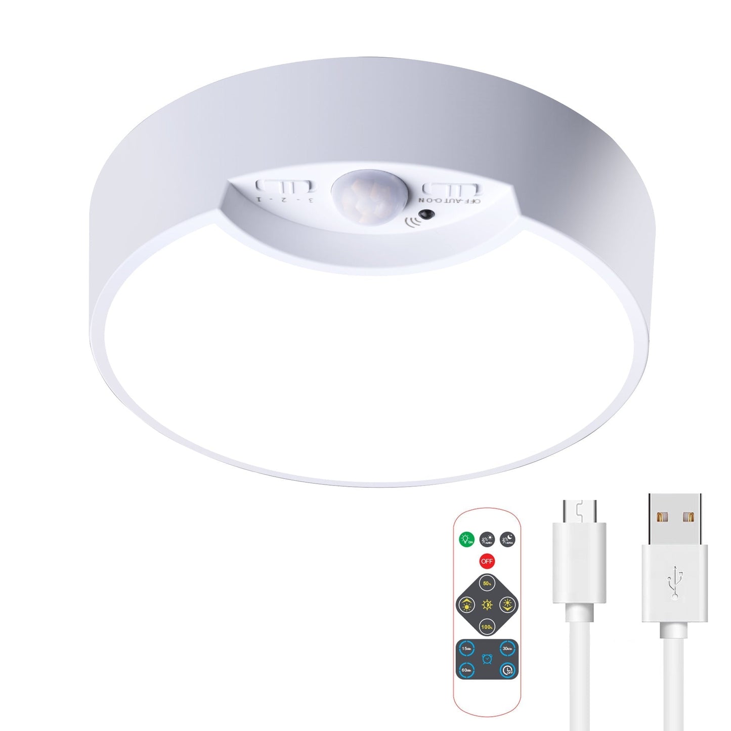 Frendorf | SenseLux Runde LED Deckenleuchte | Bewegungssensor | Weißes Licht | Batteriebetrieben & Wiederaufladbar