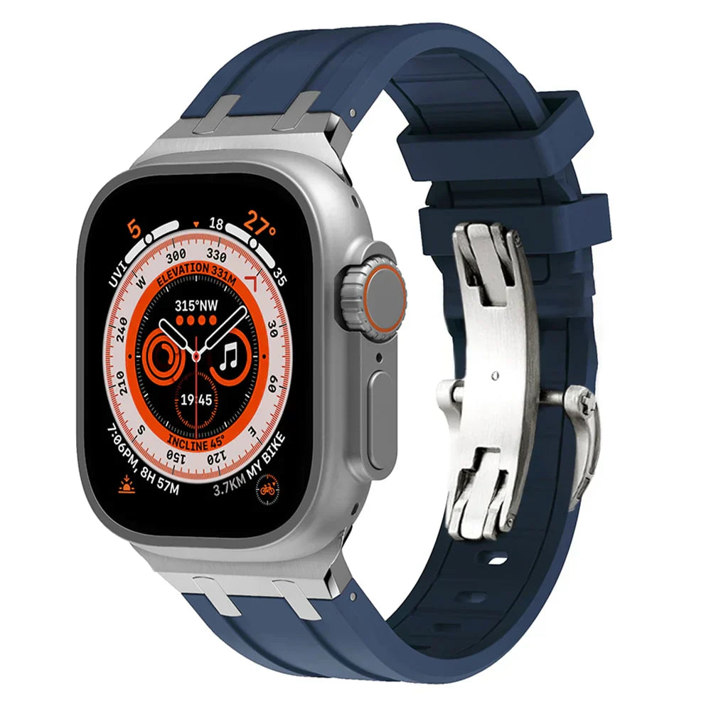Frendorf | Luxus AP Metallkopf Schmetterlingsverschluss Silikonarmband für Apple Watch