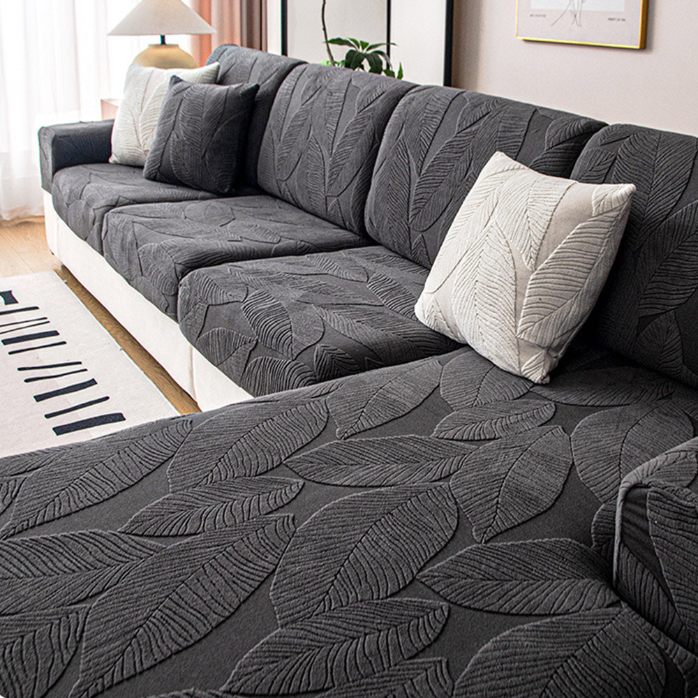 Modernes Blatt Jacquard Wasserdicht Anti-Kratzer Stretch Vollüberzug Sofaüberzug