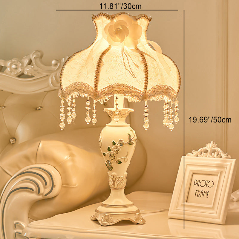 Frendorf | Vasora Europäische Tischlampe | Traditionelles Design | Vase aus Harz | Stoffschirm | Schlafzimmerbeleuchtung