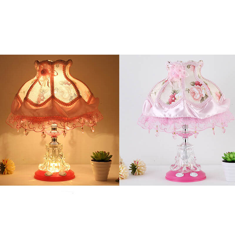 Frendorf | Elarion Glow Tischlampe | Europäisches Design | Stoffschirm & Glasfuß | Dimmbar | Romantische Beleuchtung