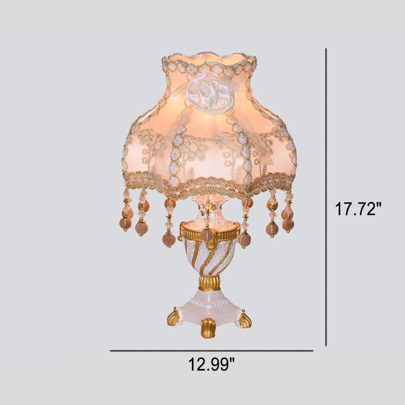 Frendorf | LaceLux Europäische Tischlampe | Stoff & Spitze | Elegante Harzfuß-Leuchte | Dekoration & Beleuchtung