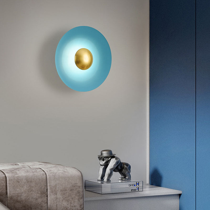 Contemporary Creative Macaron Flying Saucer Hardware LED Wall Sconce Lamp For Bedroom