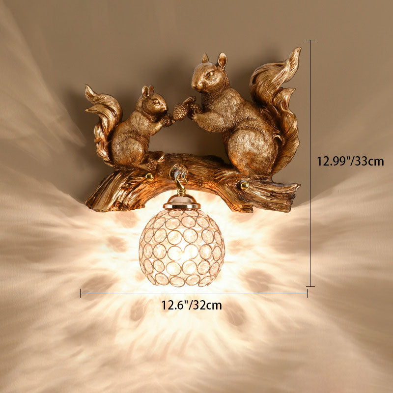 Frendorf | Crystanova Wandleuchte | Kreatives Eichhörnchen-Design | Kristall-Details | 1-flammige Lampe für Schlafzimmer