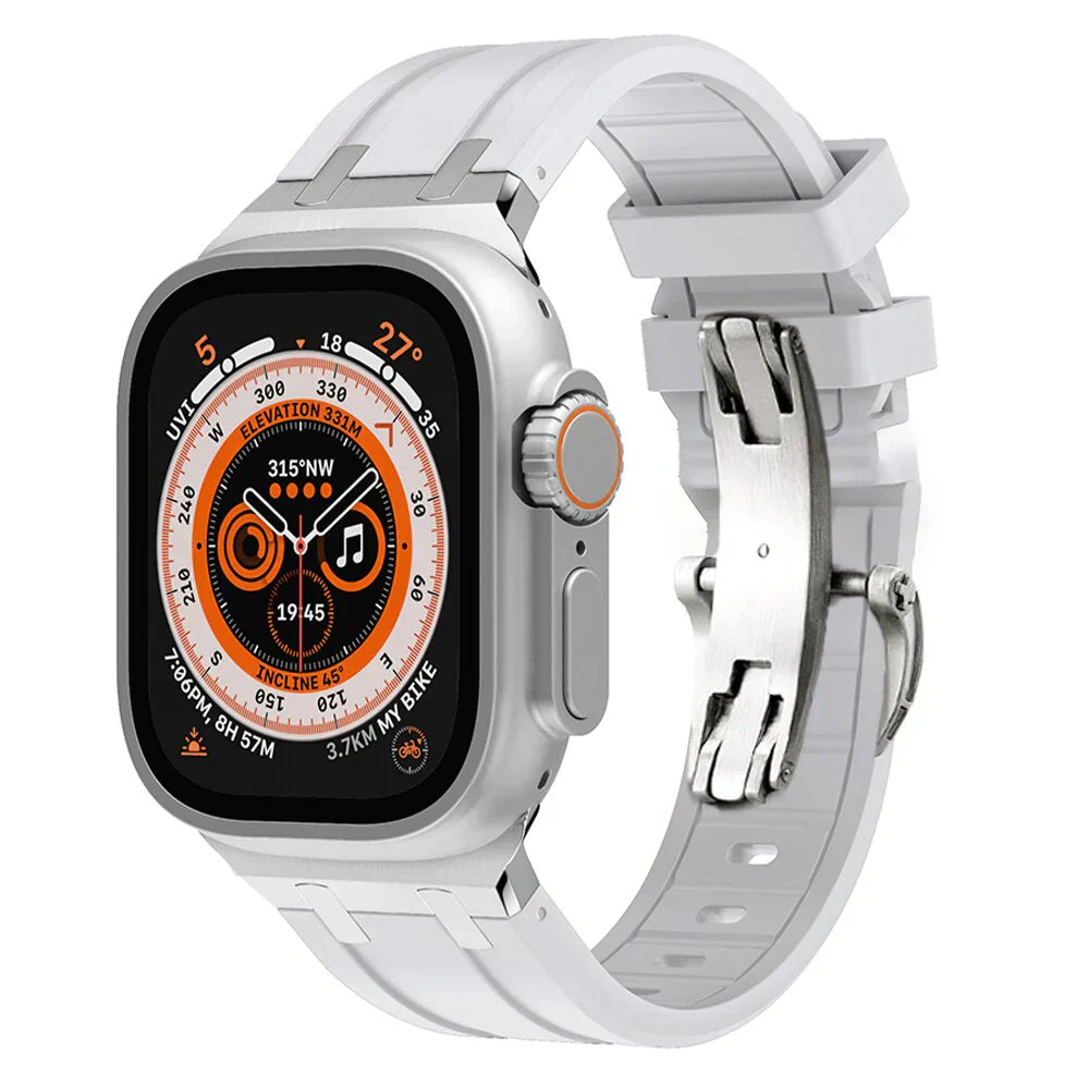 Frendorf | Luxus AP Metallkopf Schmetterlingsverschluss Silikonarmband für Apple Watch