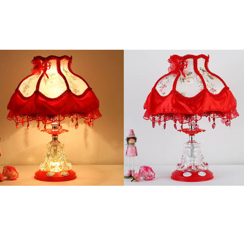 Frendorf | Elarion Glow Tischlampe | Europäisches Design | Stoffschirm & Glasfuß | Dimmbar | Romantische Beleuchtung