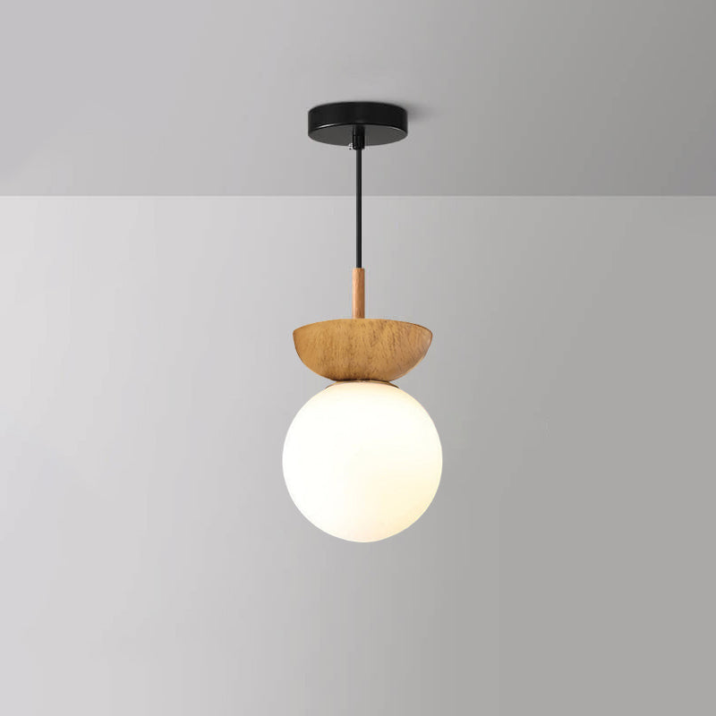 Frendorf | LumiHaus Deckenleuchte Holz | Japanisch-Nordisches Design | Glas Kugel | Warmes Stimmungslicht