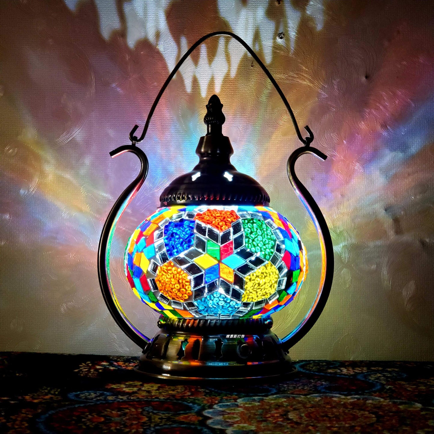 Marokkanische Buntglas runde Pot USB wiederaufladbare LED tragbare Tischlampe