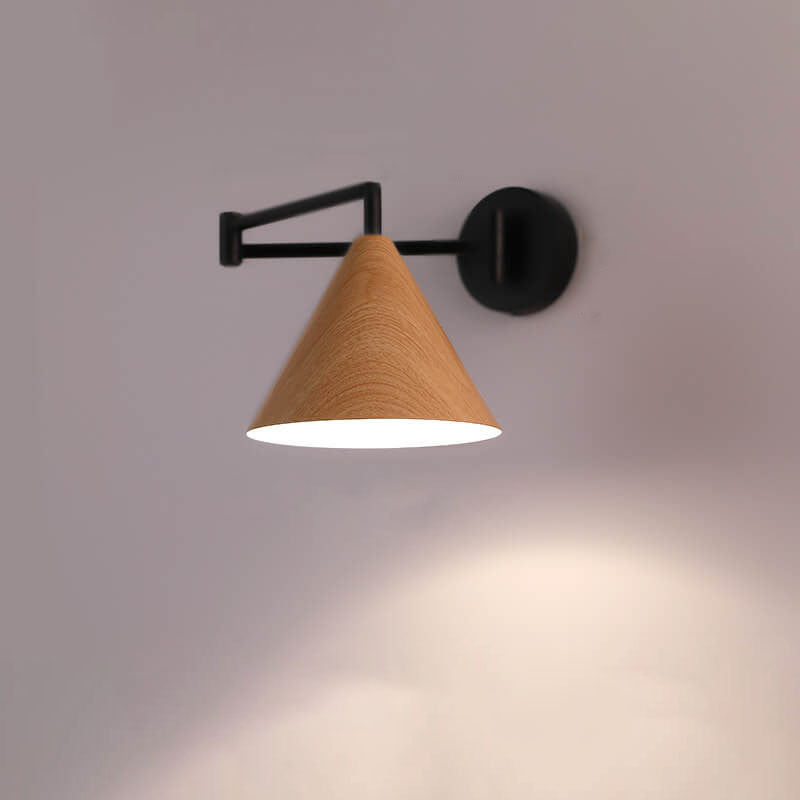 Frendorf | LumoNordic Minimalist Cone Swing Arm LED Wandlampe | Holzmaserung | Flexibler Schwenkarm | Stimmungslicht | Deko für Zuhause