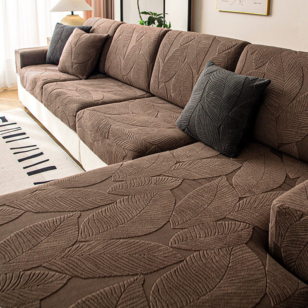 Modernes Blatt Jacquard Wasserdicht Anti-Kratzer Stretch Vollüberzug Sofaüberzug