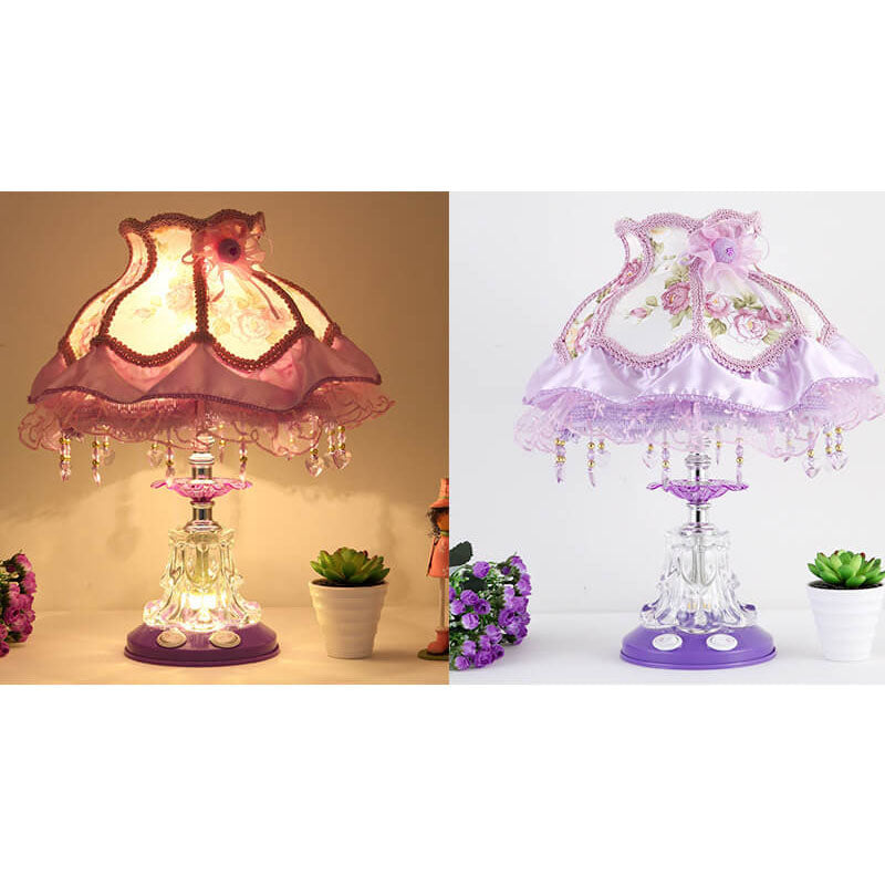 Frendorf | Elarion Glow Tischlampe | Europäisches Design | Stoffschirm & Glasfuß | Dimmbar | Romantische Beleuchtung