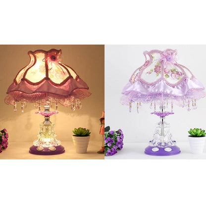Frendorf | Elarion Glow Tischlampe | Europäisches Design | Stoffschirm & Glasfuß | Dimmbar | Romantische Beleuchtung