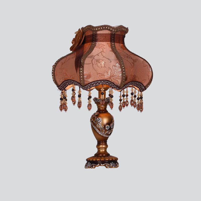 Frendorf | LaceLux Europäische Tischlampe | Stoff & Spitze | Elegante Harzfuß-Leuchte | Dekoration & Beleuchtung