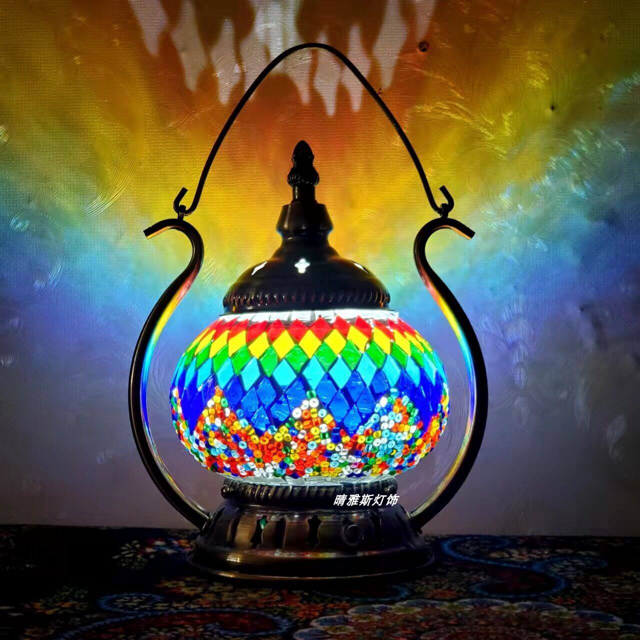 Marokkanische Buntglas runde Pot USB wiederaufladbare LED tragbare Tischlampe