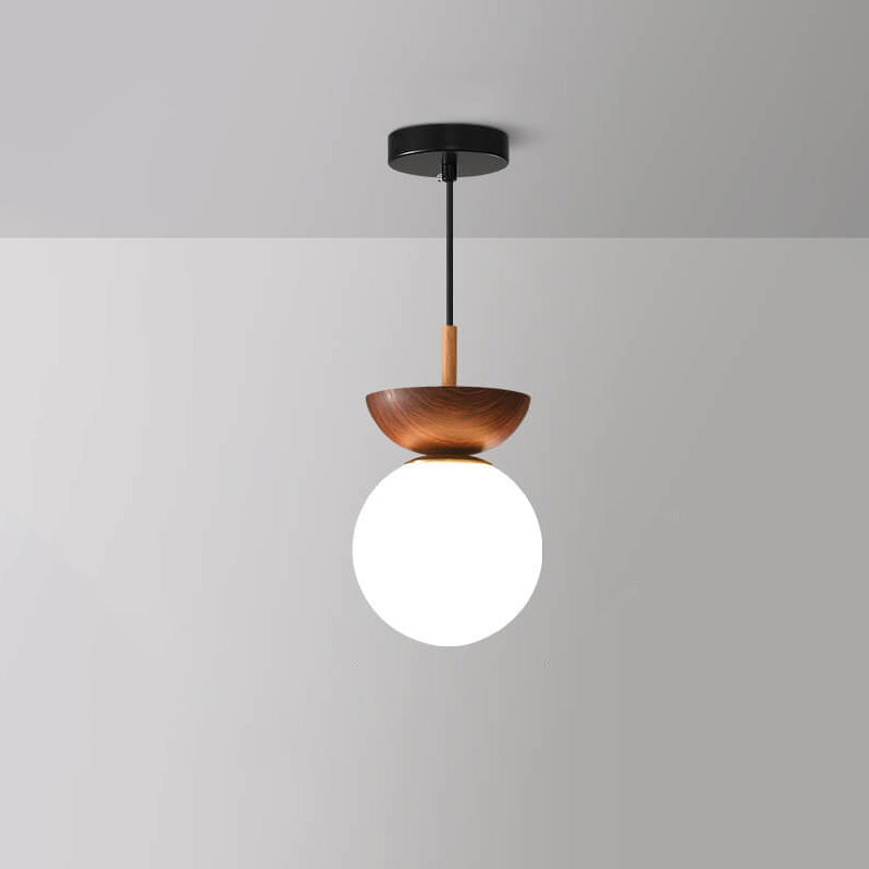 Frendorf | LumiHaus Deckenleuchte Holz | Japanisch-Nordisches Design | Glas Kugel | Warmes Stimmungslicht