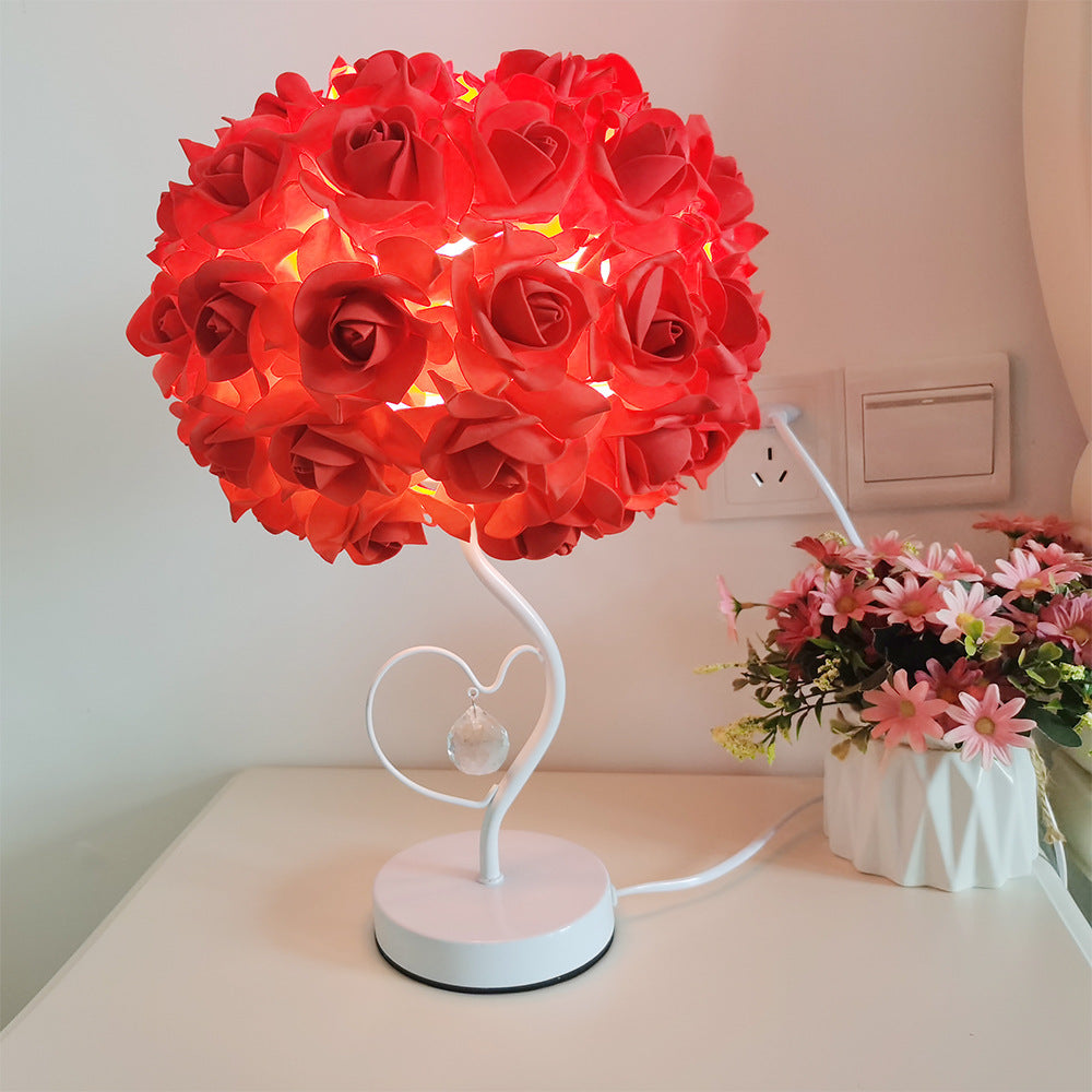 Frendorf | Roseva Art Deco Tischlampe | Stoff-Rosenschirm | Elegante Beleuchtung | Schlafzimmer Dekoration
