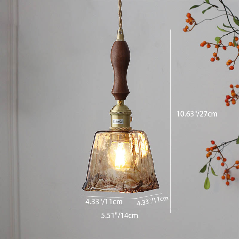 Frendorf | Auralina Pendelleuchte | Modernes Design | Bernstein-Glas | Walnussgriff | LED-Beleuchtung für Wohnzimmer