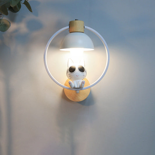 Frendorf | MeowBright Cartoon Katzen-Wandleuchte | Nordisches Design | Holz & Eisen | Stimmungsvolles Licht für Schlafzimmer