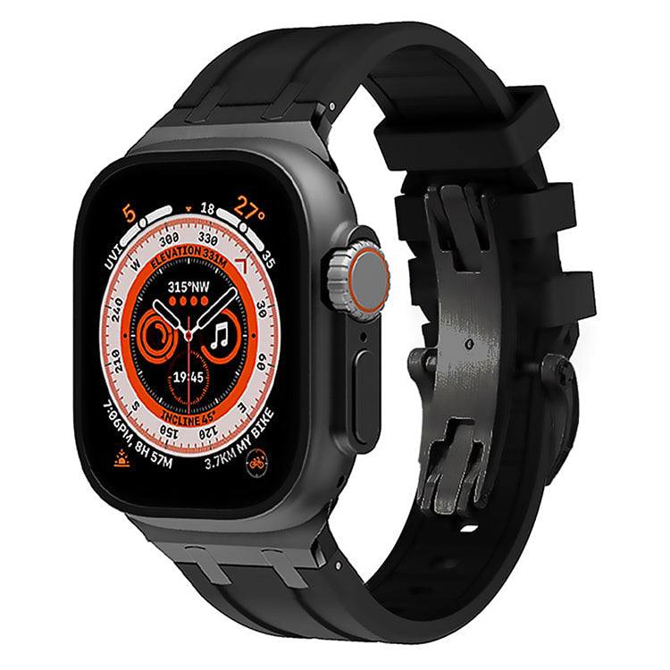 Frendorf | Luxus AP Metallkopf Schmetterlingsverschluss Silikonarmband für Apple Watch
