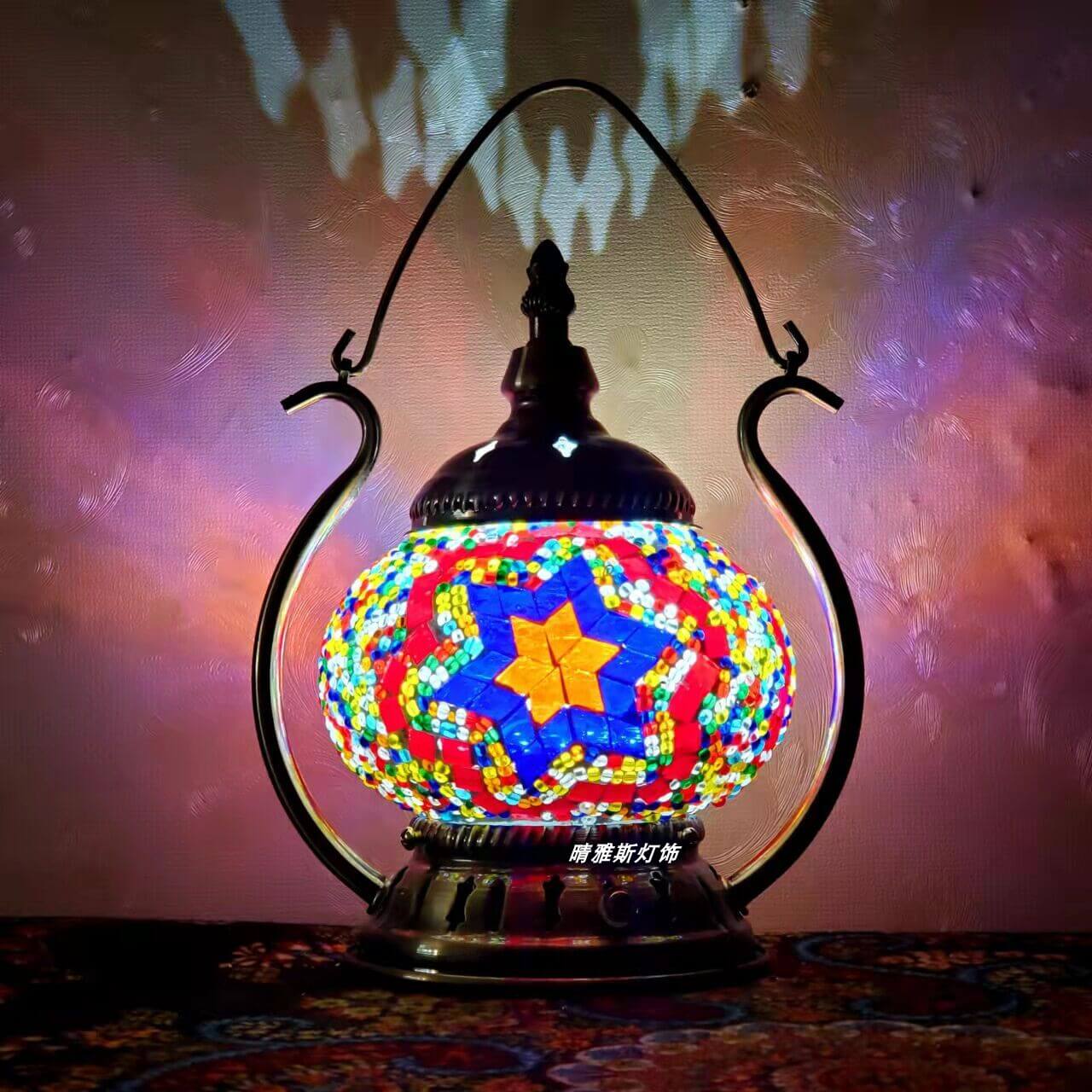 Marokkanische Buntglas runde Pot USB wiederaufladbare LED tragbare Tischlampe