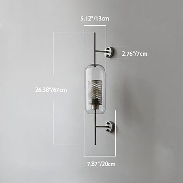 Frendorf | Lumivault Industrial Wandlampe | Zylindrischer Glasschirm | Eisenrahmen | Deko für Schlafzimmer & Wohnräume