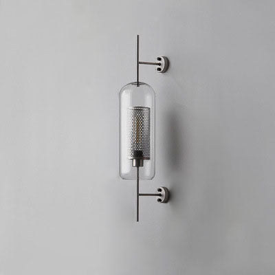 Frendorf | Lumivault Industrial Wandlampe | Zylindrischer Glasschirm | Eisenrahmen | Deko für Schlafzimmer & Wohnräume