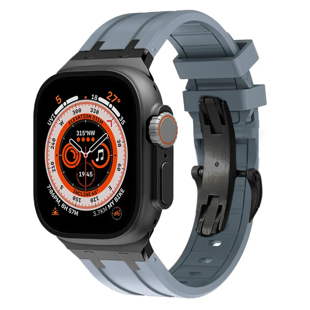 Frendorf | Luxus AP Metallkopf Schmetterlingsverschluss Silikonarmband für Apple Watch