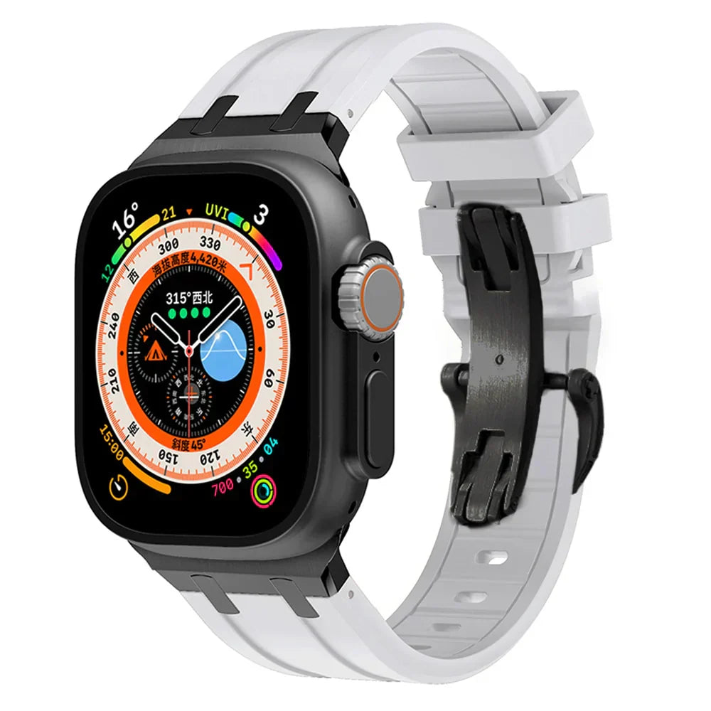 Frendorf | Luxus AP Metallkopf Schmetterlingsverschluss Silikonarmband für Apple Watch